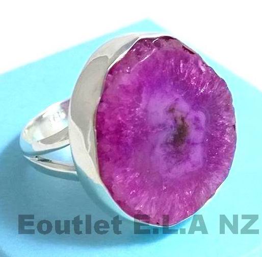 NATURAL SOLAR QUARTZ SOLID SILVER RING-sz7.5